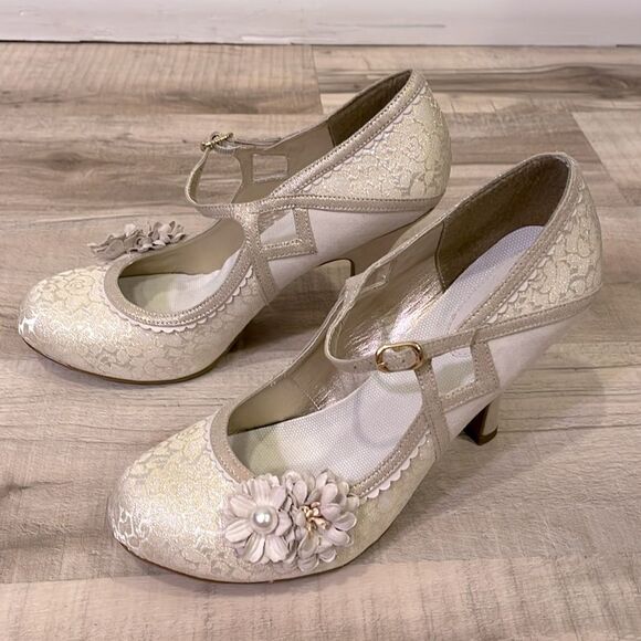 Ruby Shoo ModCloth Lace 1920s Mary Janes Wedding Heels flapper 20’s size 8 - Picture 2 of 12